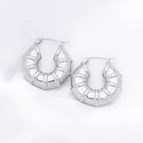 Stainless Steel Bamboo Hoop Earrings - Silver