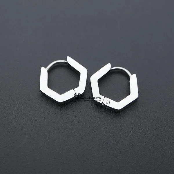 Stainless Steel Hexagon Huggie Hoop Men's Earrings