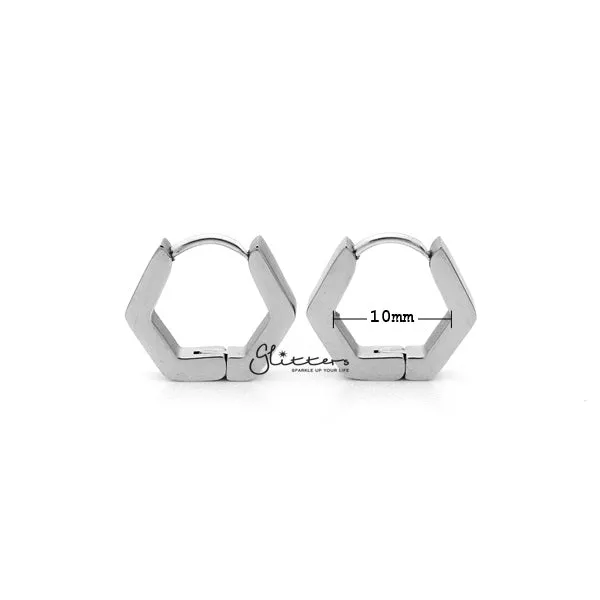 Stainless Steel Hexagon Huggie Hoop Men's Earrings