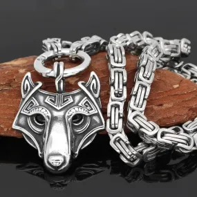 Stainless Steel Link Kings Chain with Stainless Steel Fenrir Pendant