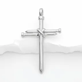 Stainless Steel Nail Rope Cross Pendant - Silver