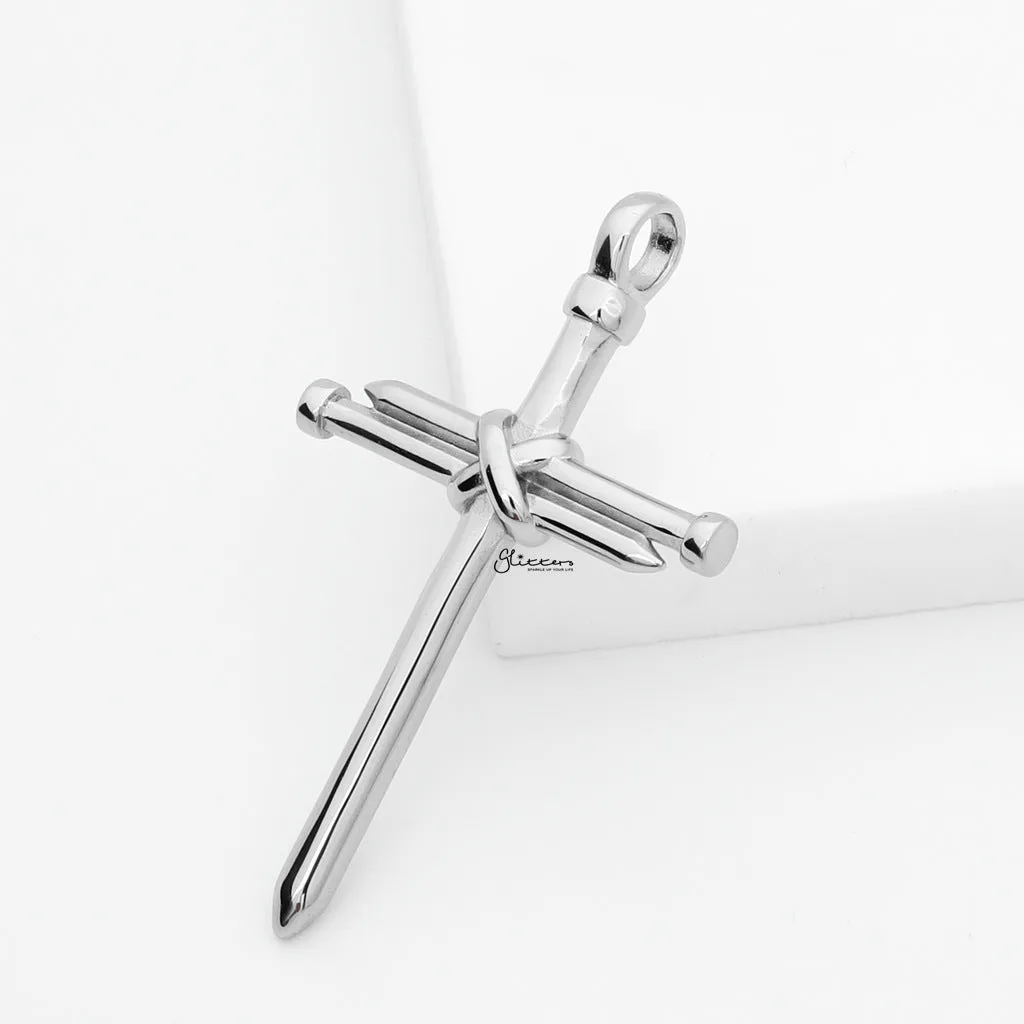 Stainless Steel Nail Rope Cross Pendant - Silver