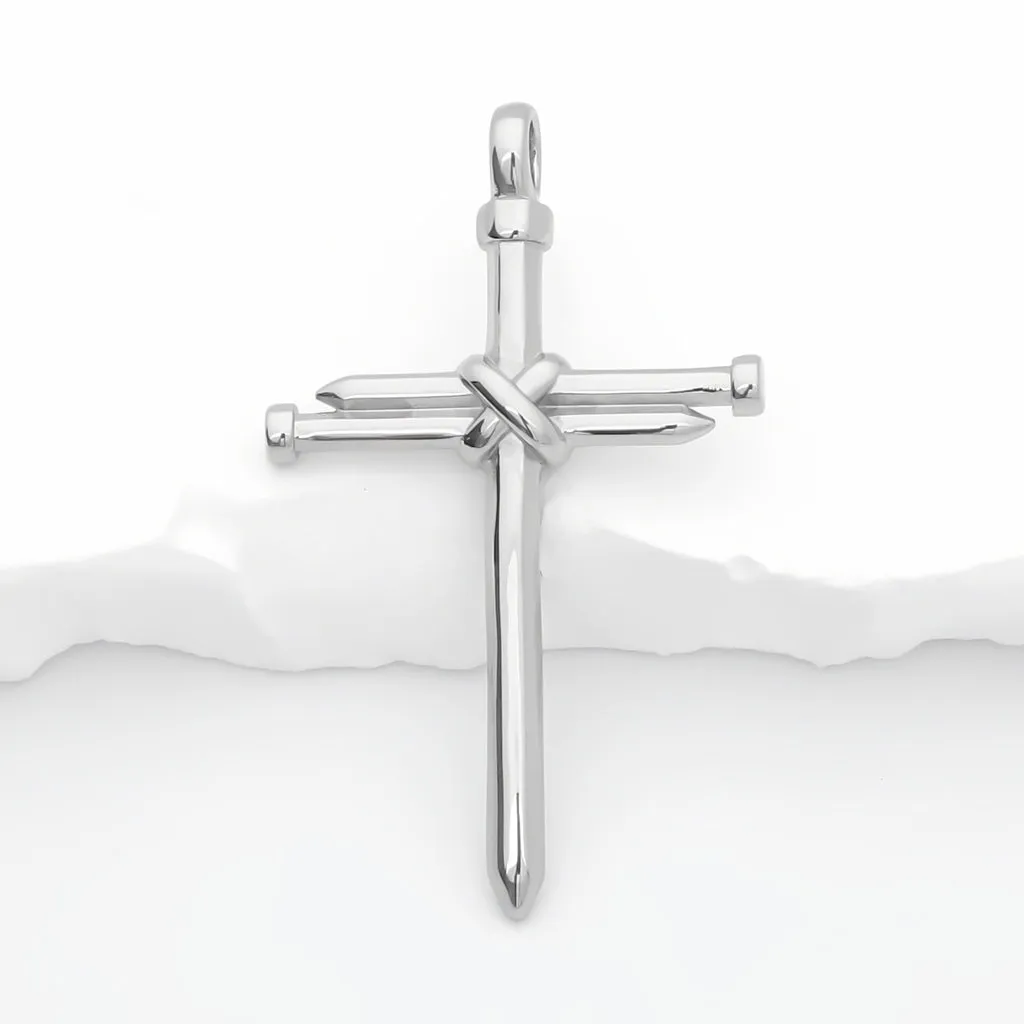 Stainless Steel Nail Rope Cross Pendant - Silver