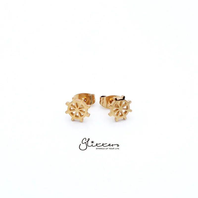 Stainless Steel Rudder Stud Earrings-Silver | Gold | Black