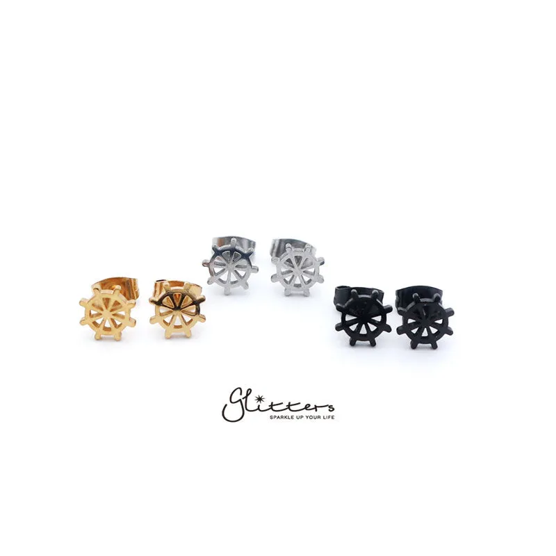 Stainless Steel Rudder Stud Earrings-Silver | Gold | Black