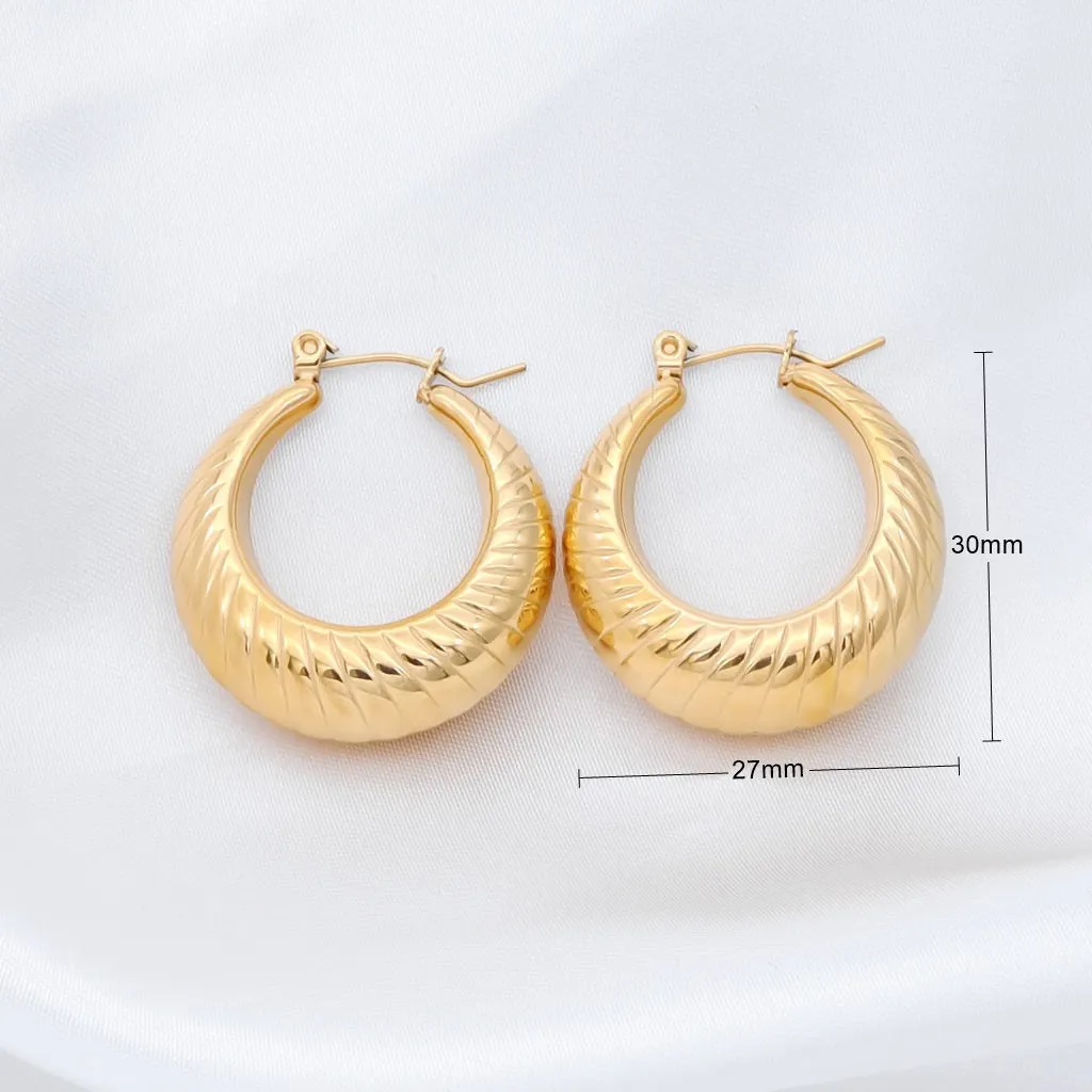 Stainless Steel Twisted Pattern Hoop Earrings - Gold