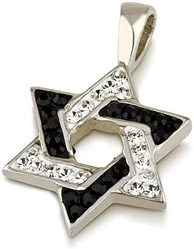 Star of David Pendant Black and white Gemstones   Sterling Silver Necklace