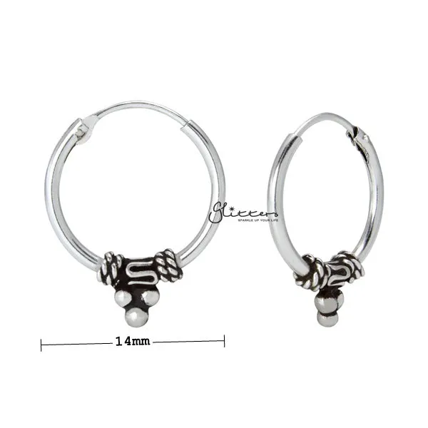 Sterling Silver Bali Hoop Sleeper Earrings - 14mm - SSE0310