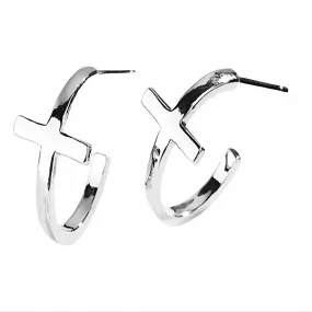 Sterling Silver Cross Cuff Earrings