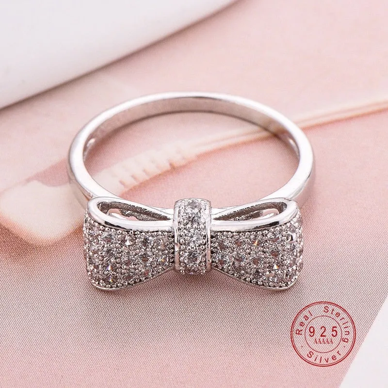 Sterling Silver Micro-Pave CZ Bow Knot Ring