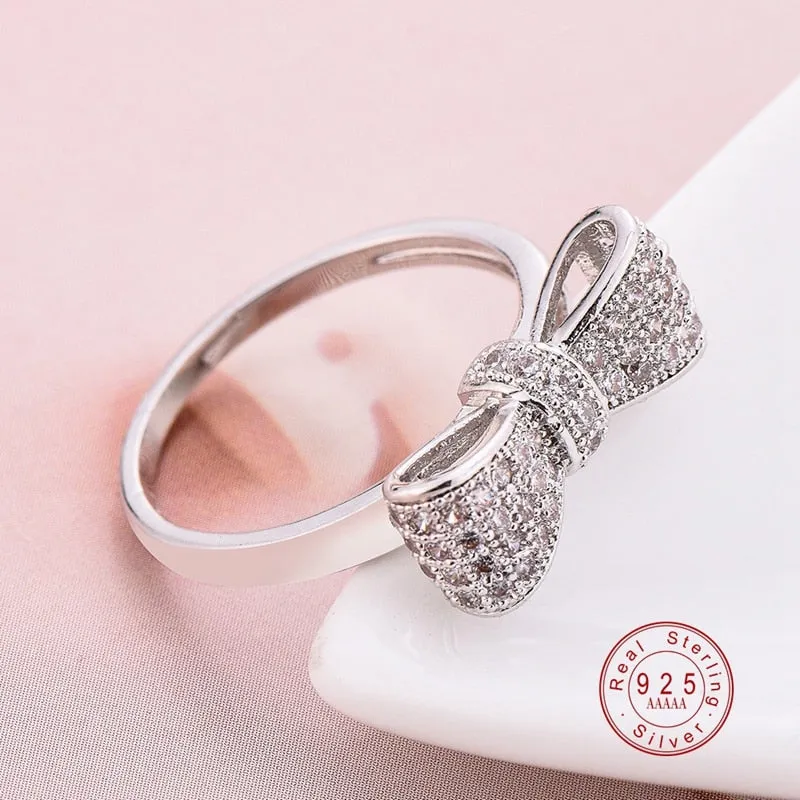 Sterling Silver Micro-Pave CZ Bow Knot Ring