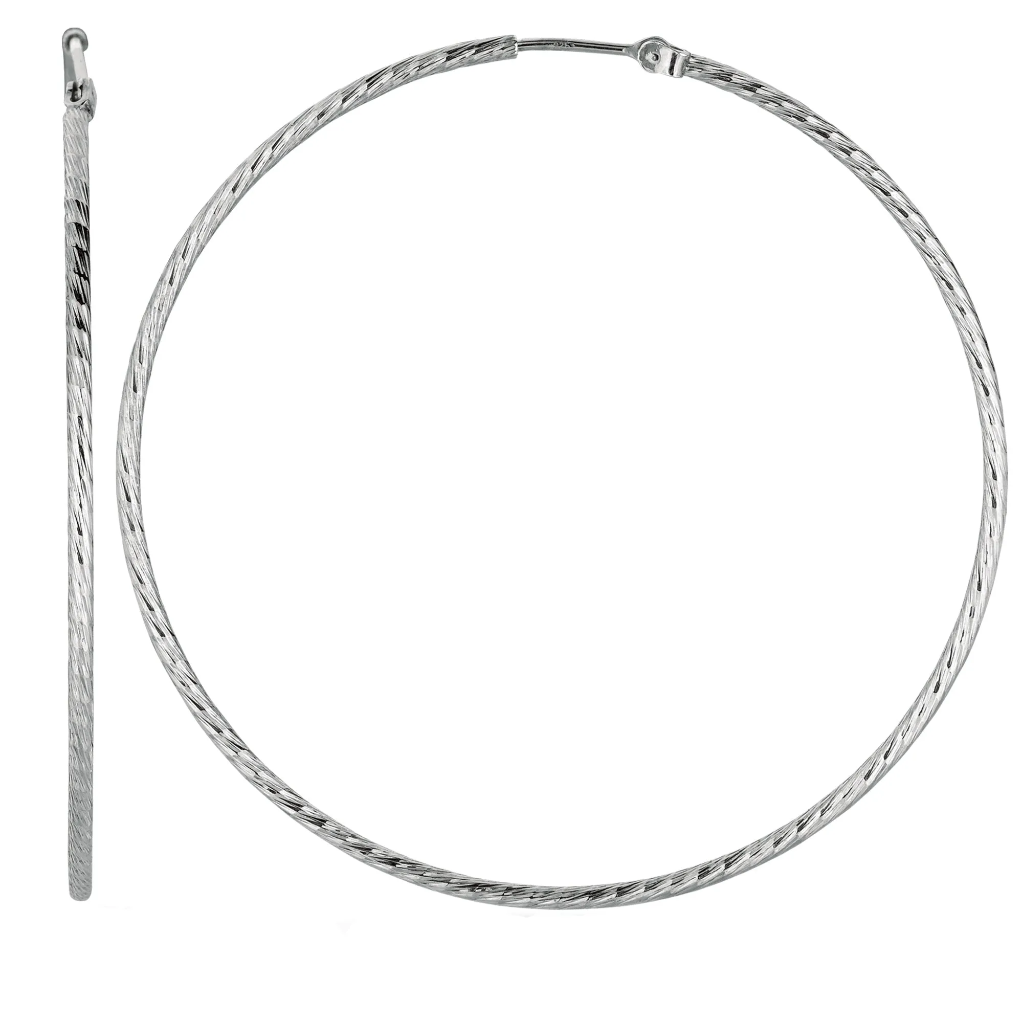 Sterling Silver Rhodium Plated  Round Hoop Earrings