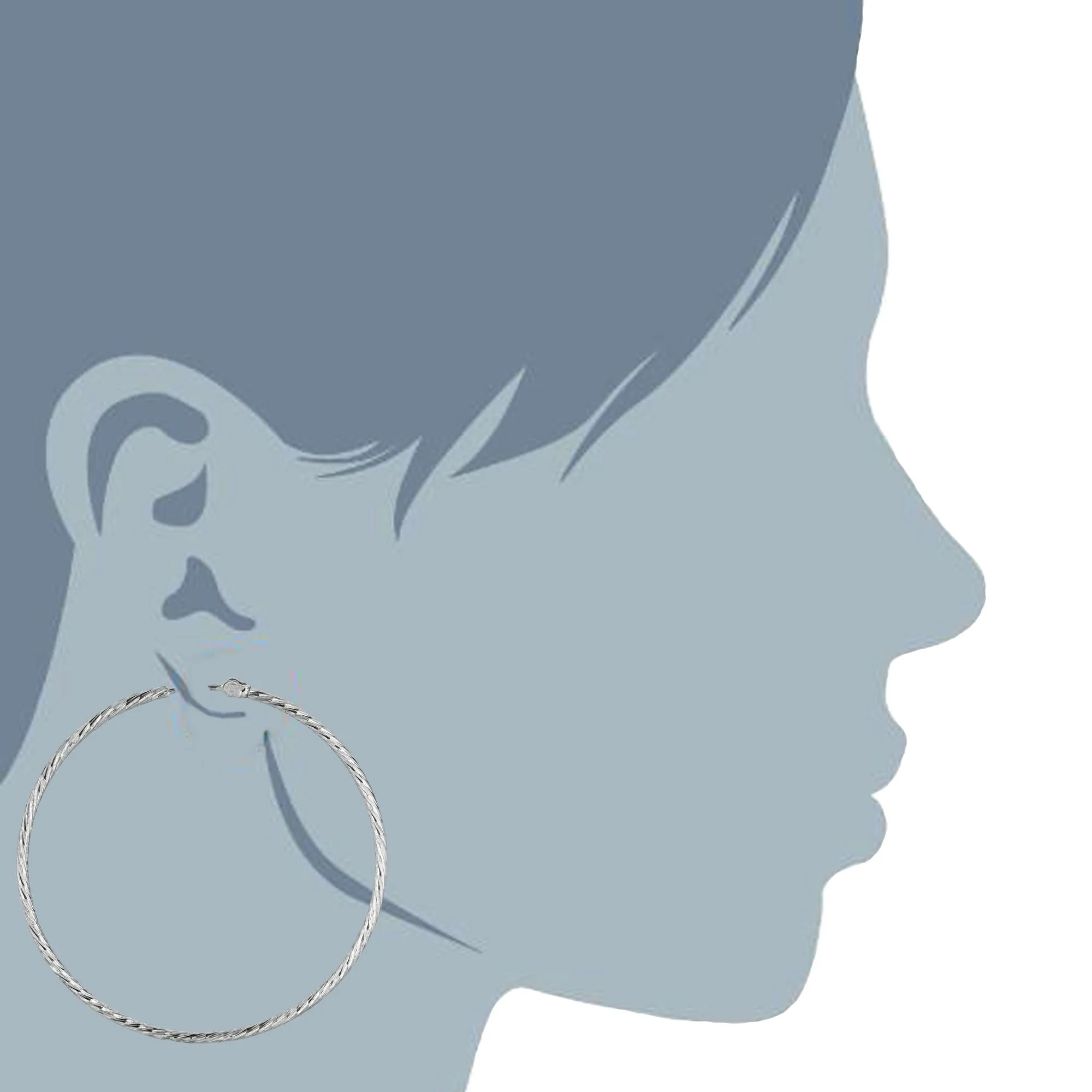 Sterling Silver Rhodium Plated  Round Hoop Earrings