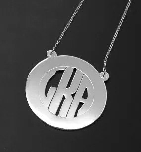 Sterling Silver Rimmed Block Monogram Necklace