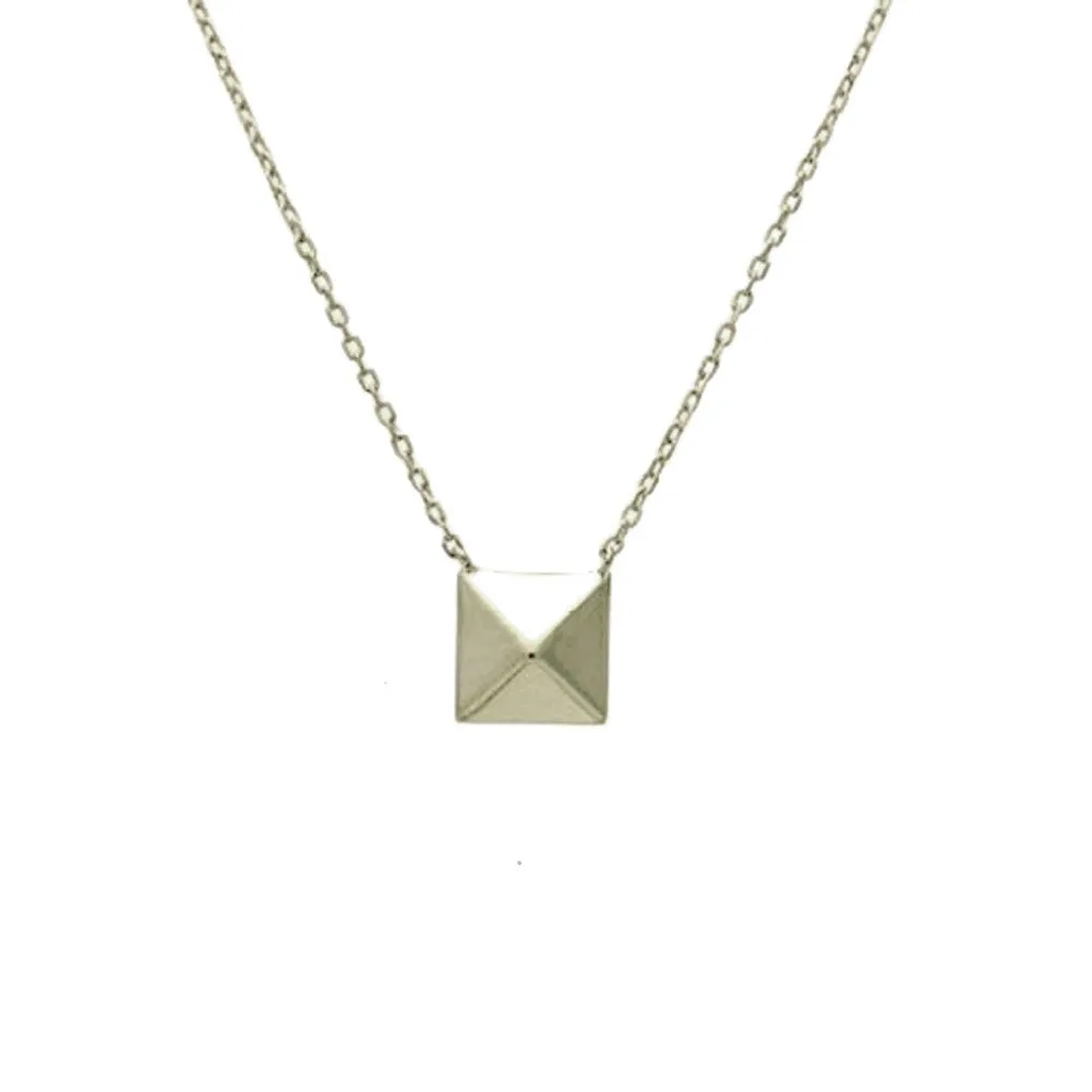 Sterling Silver Single Pyramid Stud Necklace 17 inch