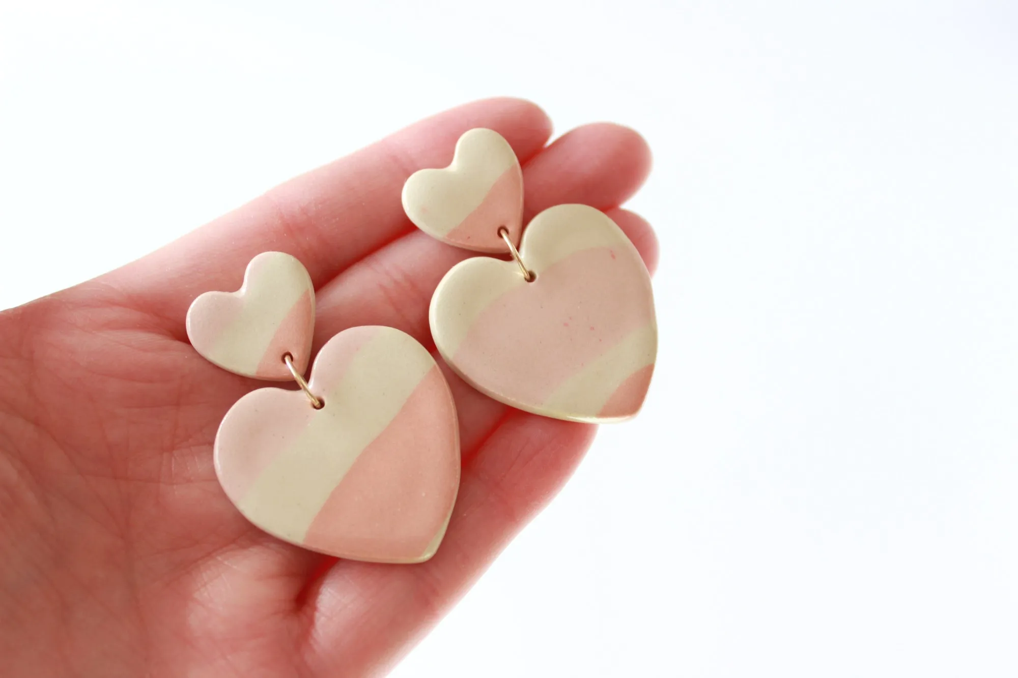 Striped Double Heart Statement Earrings