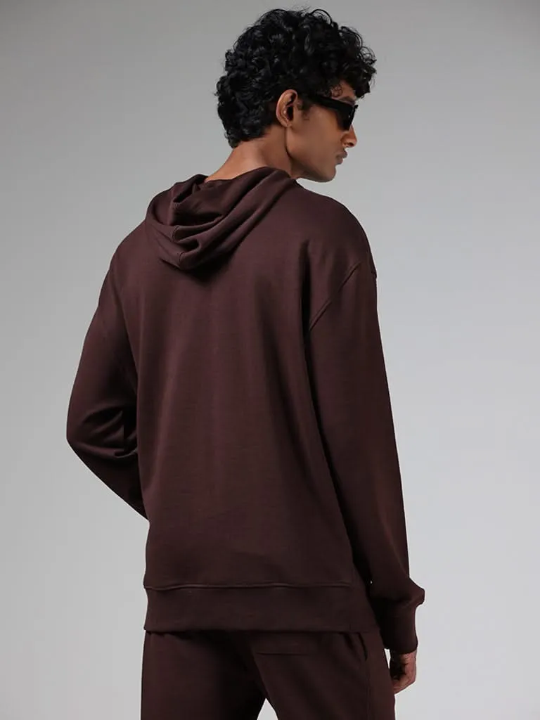 Studiofit Dark Brown Relaxed-Fit Hoodie Sweatshirt