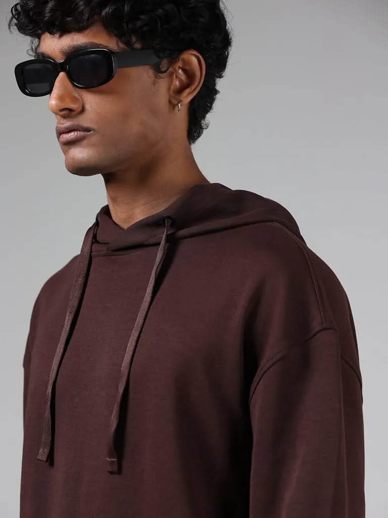 Studiofit Dark Brown Relaxed-Fit Hoodie Sweatshirt