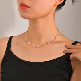 Stylish Alloy Chain Faux Pearl Ladies Necklace Holiday Banquet Prom Ornament