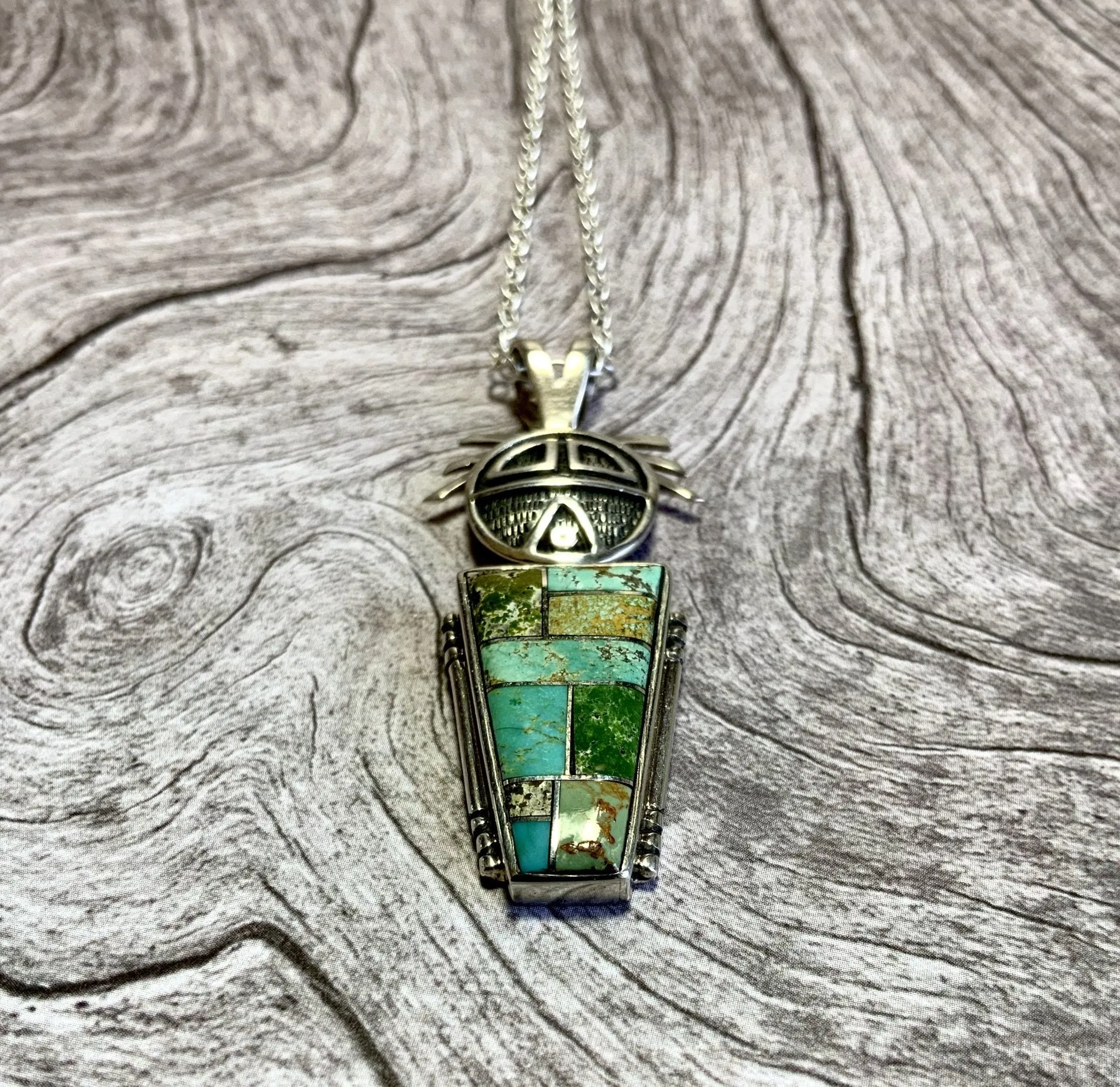 Sun Cloud Kachina Inlay Turquoise Pendant