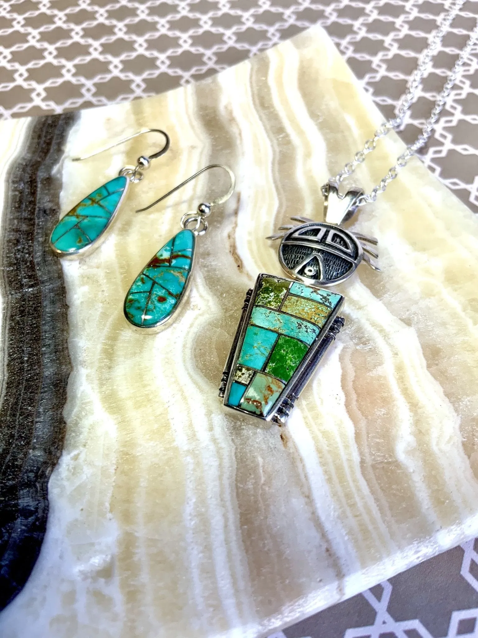 Sun Cloud Kachina Inlay Turquoise Pendant