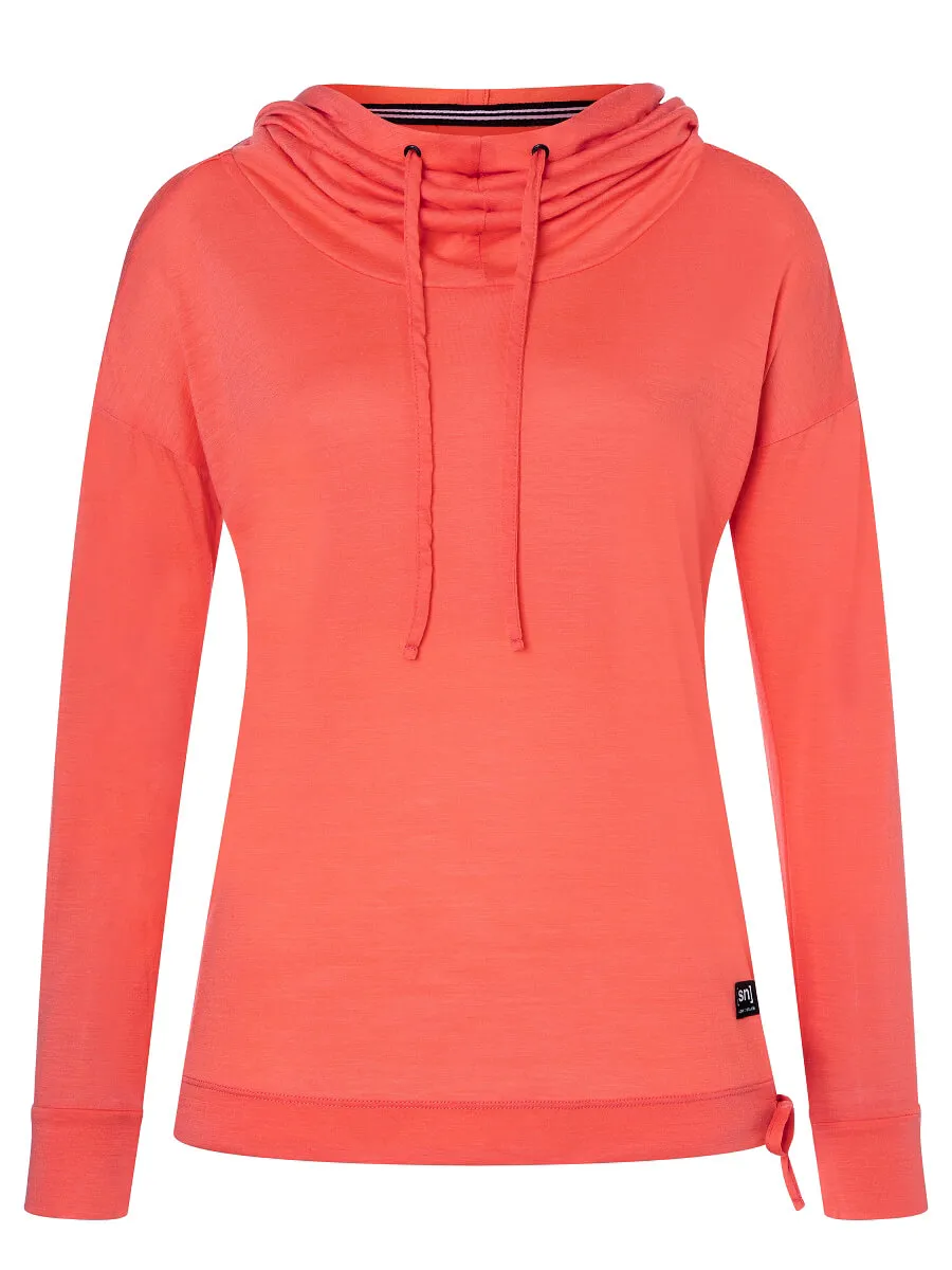 super.natural Women&#x27;s Funnel Hoodie Living Coral | Buy super.natural Women&#x27;s Funnel Hoodie Living Coral here | Outnorth