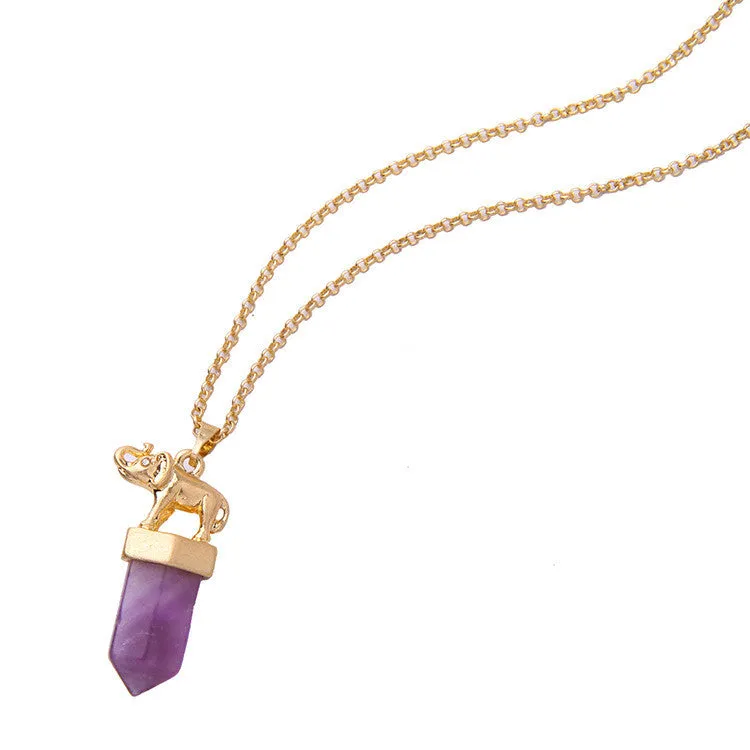 *TAJ-Purple Stone Pendant Chain Necklace