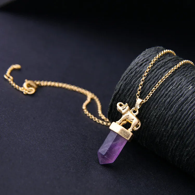 *TAJ-Purple Stone Pendant Chain Necklace