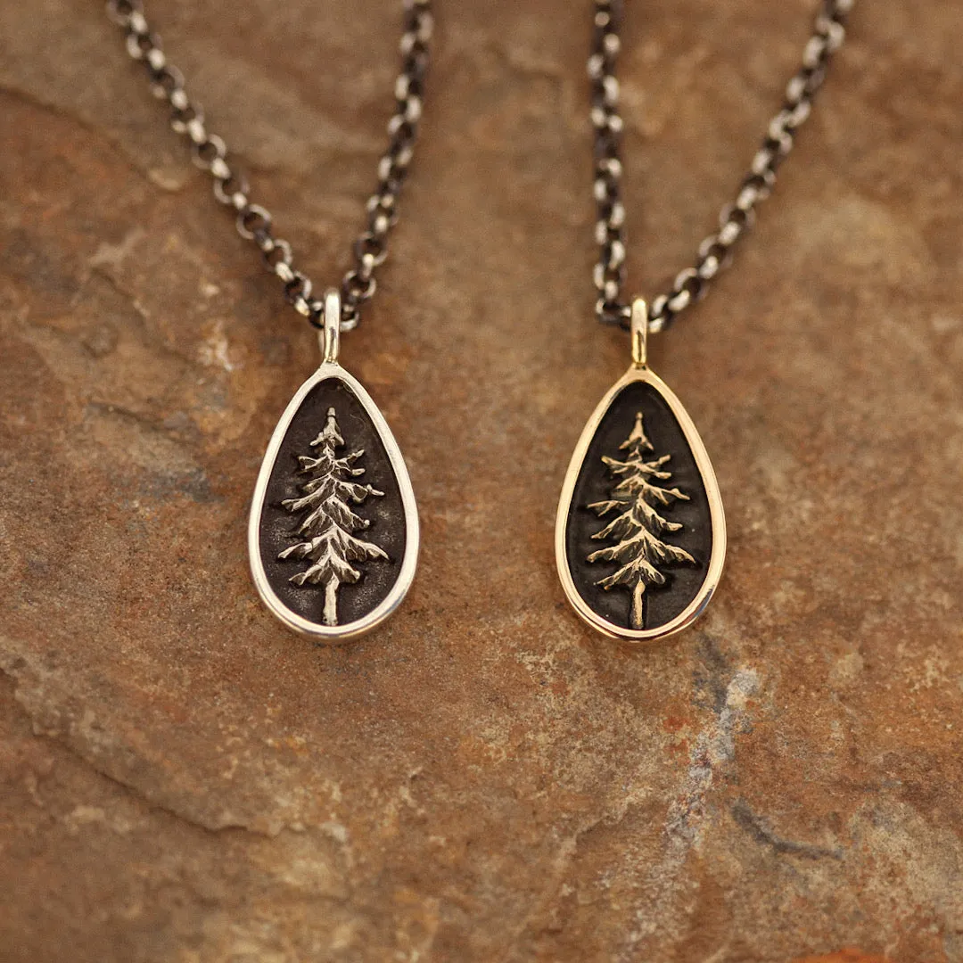 Teardrop Lone Pine Tree Necklace in Sterling Silver or Bronze