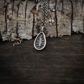 Teardrop Lone Pine Tree Necklace in Sterling Silver or Bronze