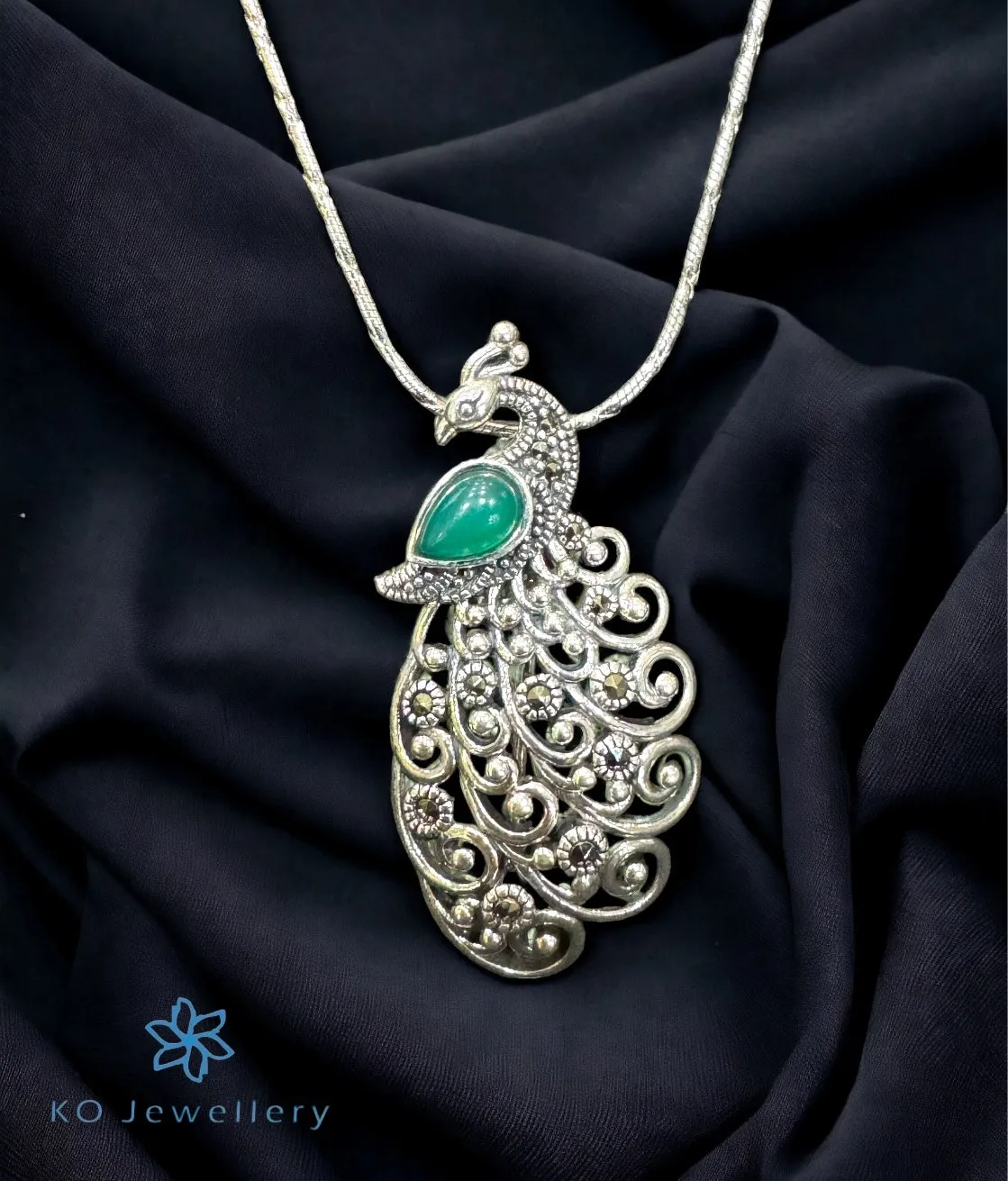 The Dazzling Peacock Marcasite Silver Brooch & Pendant