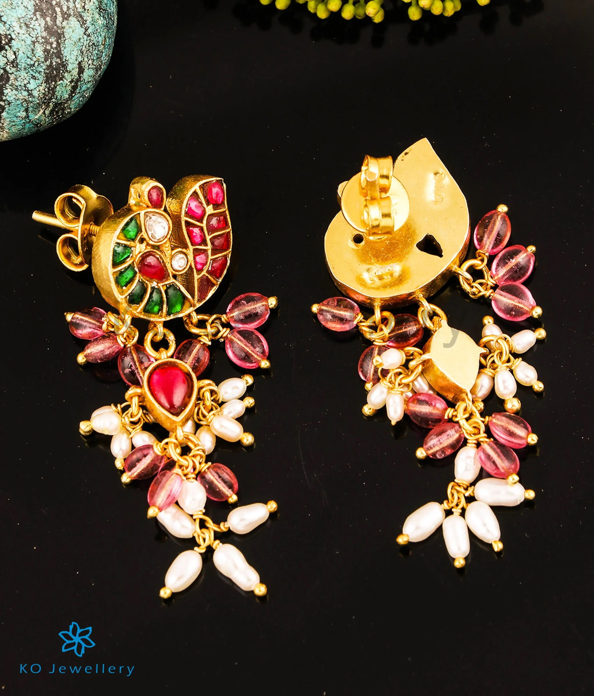 The Khimkhab Silver Peacock Kundan Earrings