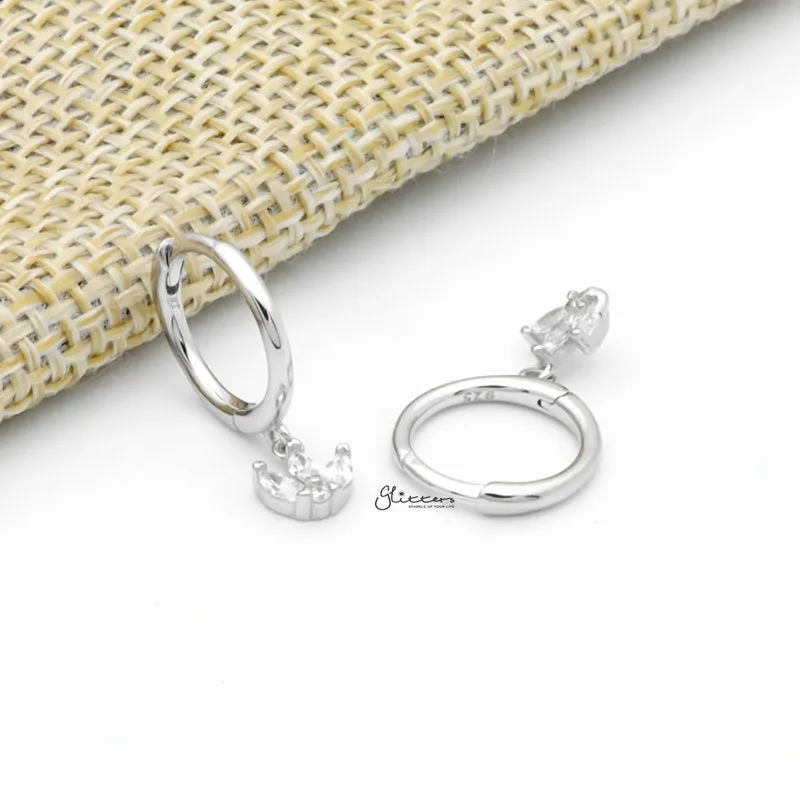 Three Marquise CZ Charm Huggie Hoop Earrings - Silver