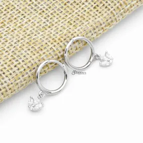 Three Marquise CZ Charm Huggie Hoop Earrings - Silver