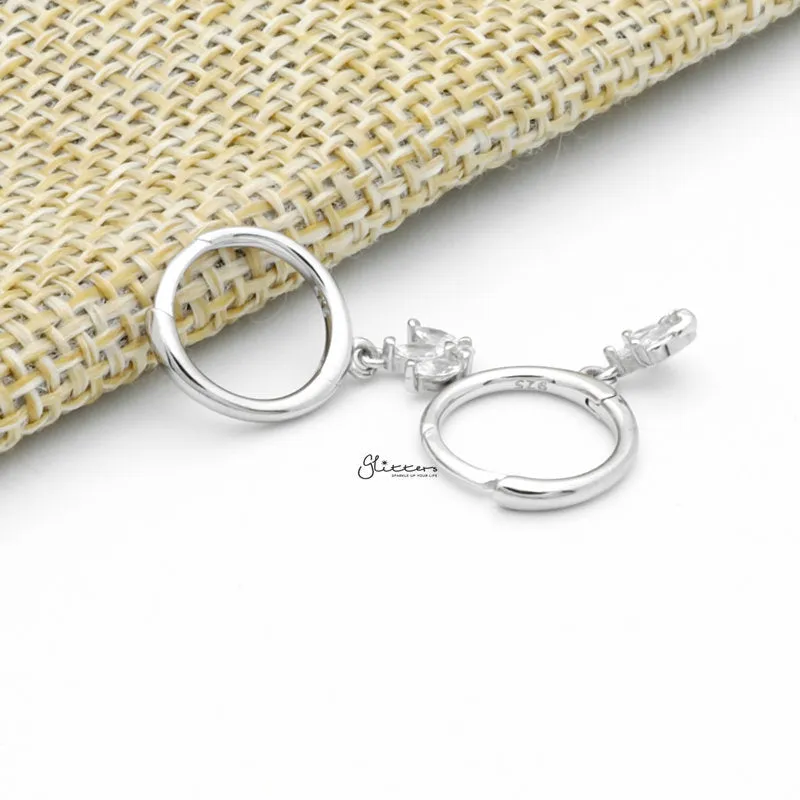 Three Marquise CZ Charm Huggie Hoop Earrings - Silver