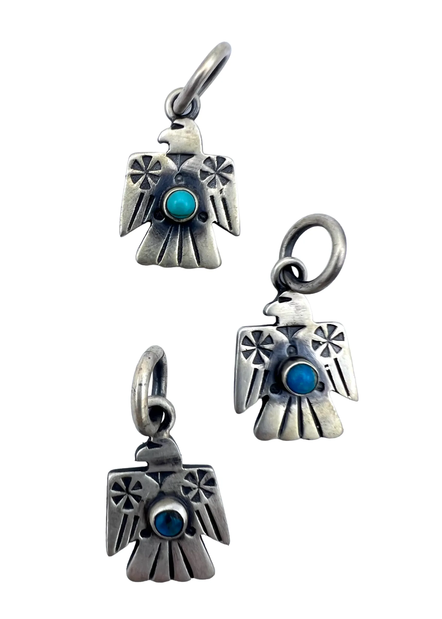 Thunderbird with Kingman Turquoise Pendant Oxidized Sterling Silver 33x16mm (One Pendant)