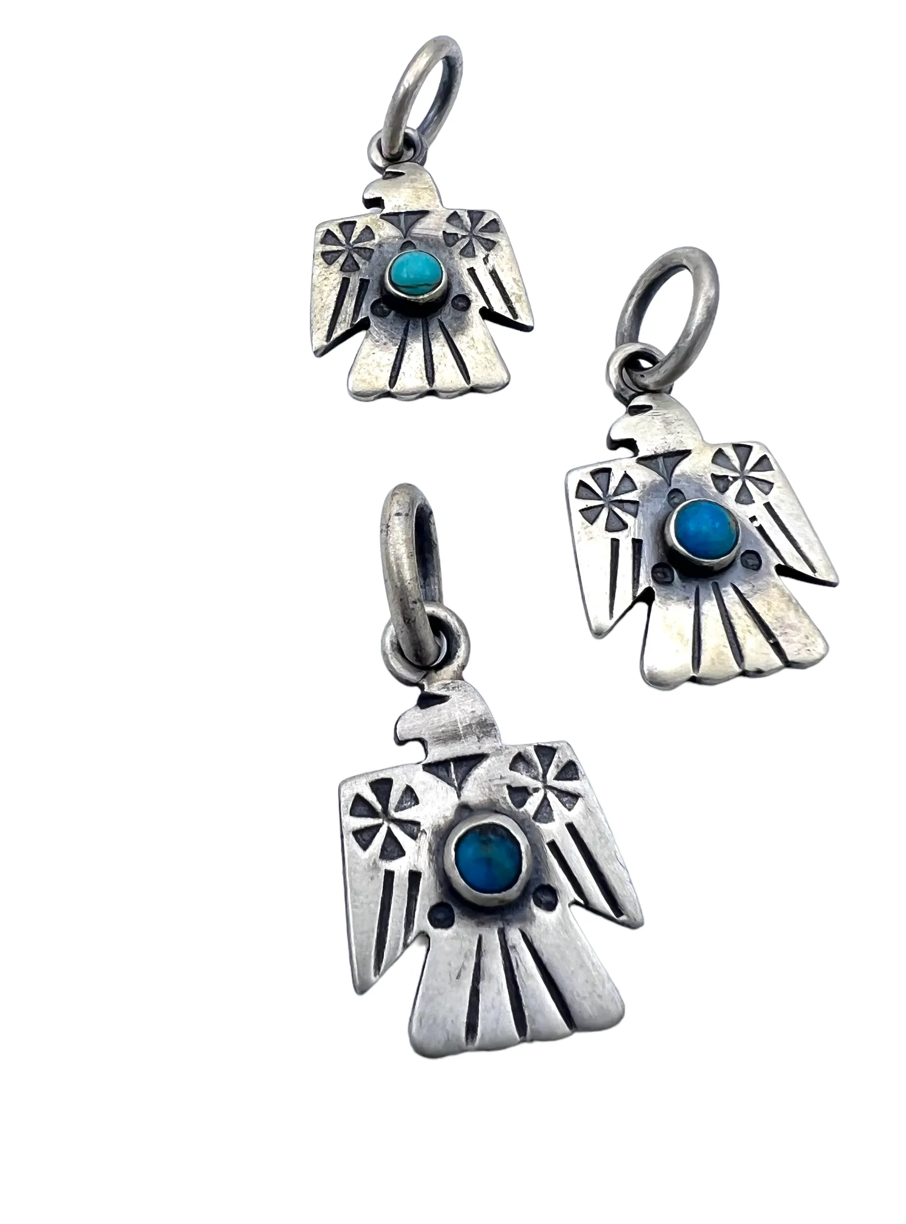 Thunderbird with Kingman Turquoise Pendant Oxidized Sterling Silver 33x16mm (One Pendant)