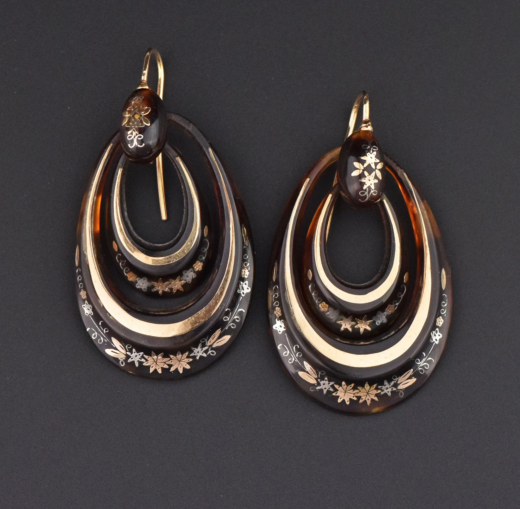 Victorian Double Hoop 14K Gold Pique Earrings