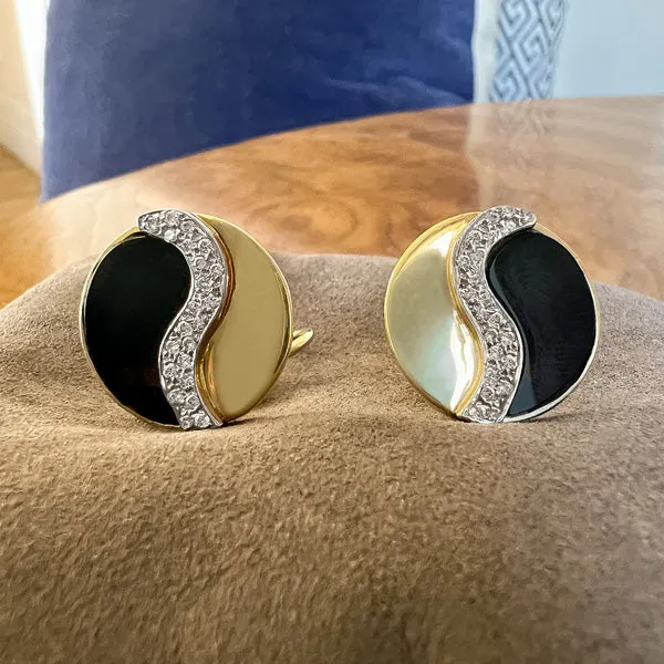 Vintage Onyx & Diamond Yin Yang Earrings