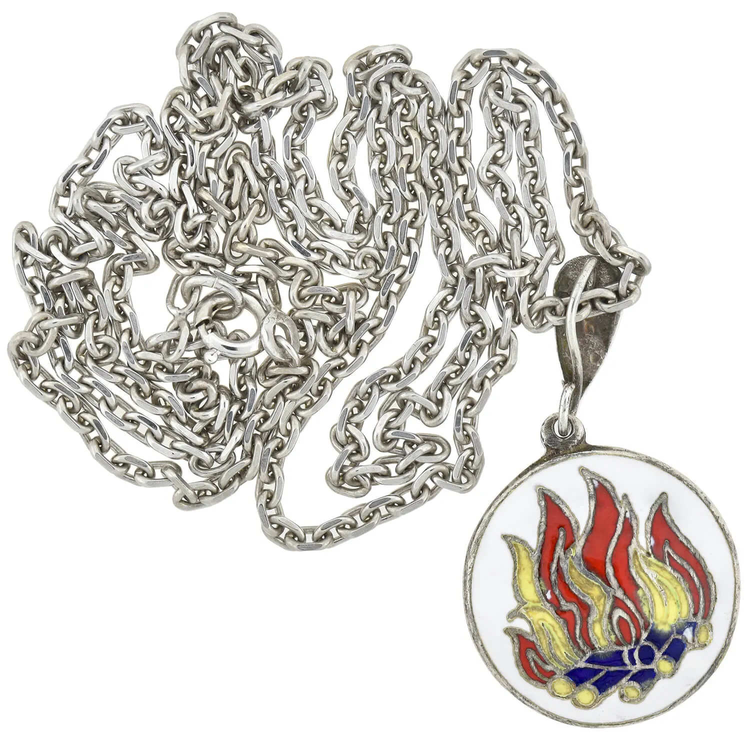 Vintage Sterling Enameled Aries   Fire Sign Double-Sided Pendant Necklace