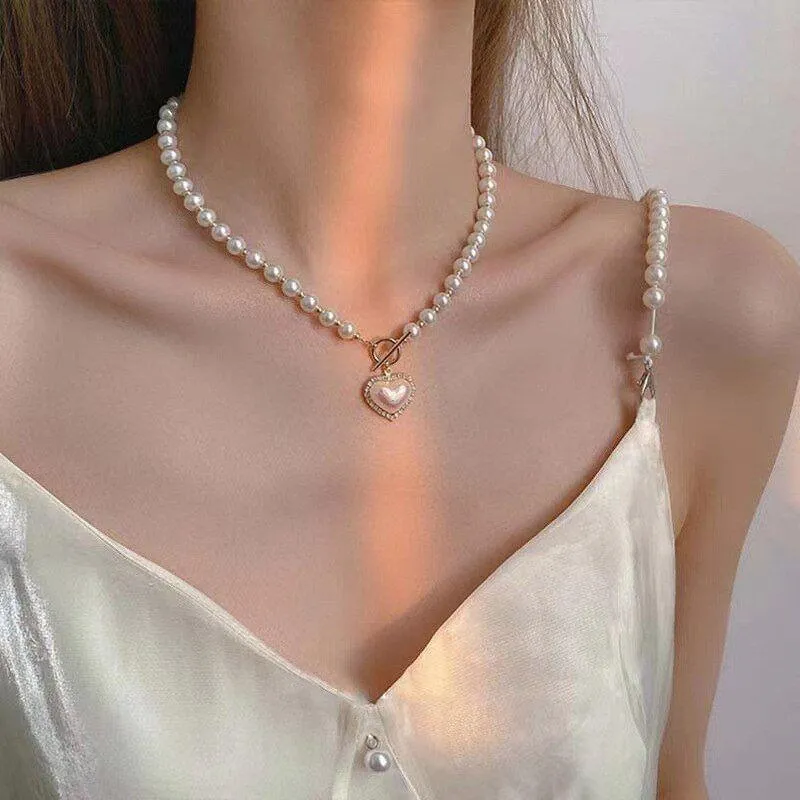 WB118: Luxury Heart-Shaped Simulated Pearl Necklace - Charm Jewelry