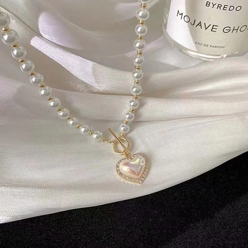 WB118: Luxury Heart-Shaped Simulated Pearl Necklace - Charm Jewelry