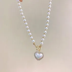 WB118: Luxury Heart-Shaped Simulated Pearl Necklace - Charm Jewelry