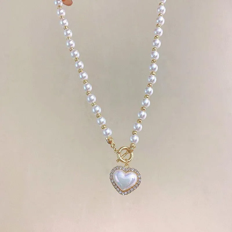 WB118: Luxury Heart-Shaped Simulated Pearl Necklace - Charm Jewelry