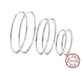 Wholesale 1 pair 925 Sterling Silver Endless Hoop earrings 40mm, 45mm, 50mm Hoops, Large Silver Hoop Earrings, Sterling Silver Hoop earrings