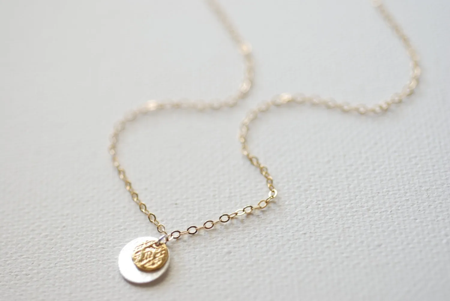 Wholesale Layering Silver Gold Disc Round Necklace, Vermeil Textured Discs, Double Disc Coin Necklace, Gold Coin Necklace, Dainty Coin Necklace