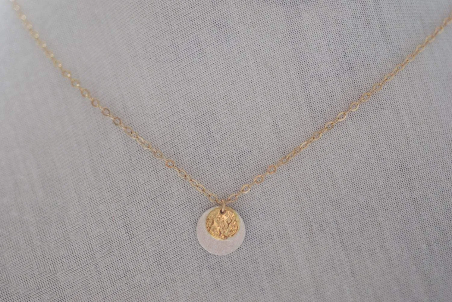 Wholesale Layering Silver Gold Disc Round Necklace, Vermeil Textured Discs, Double Disc Coin Necklace, Gold Coin Necklace, Dainty Coin Necklace